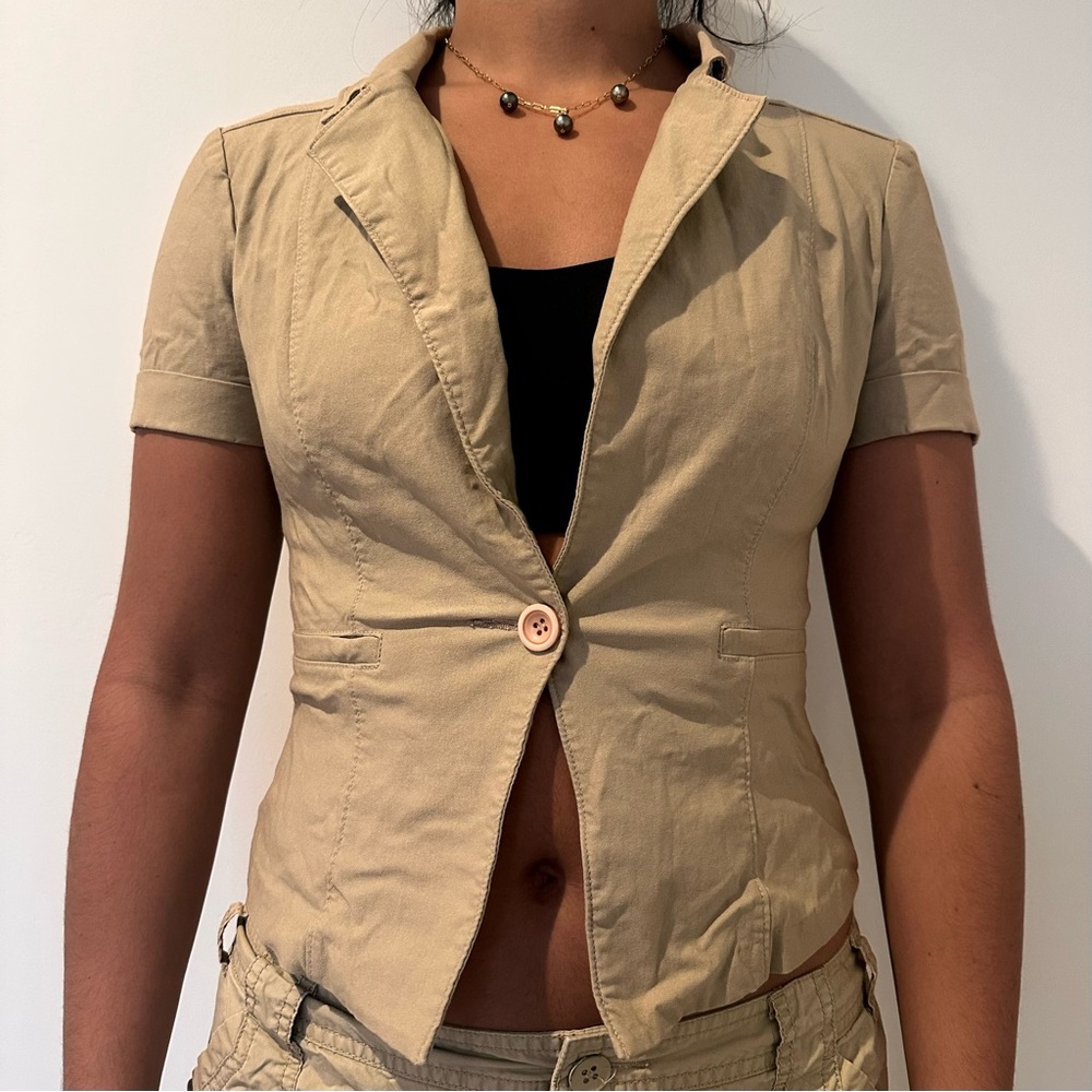 Beige Short Sleeve Blazer